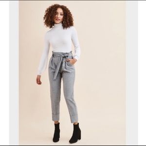 Dynamite Grey High Waist Cuffed Paperbag Pants